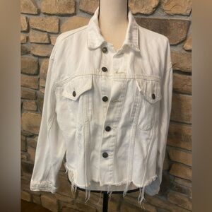 Free People White Denim Distressed Jean Jacket M/L